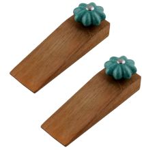 2 Pieces Sea Green Crackle Wooden Door Stopper